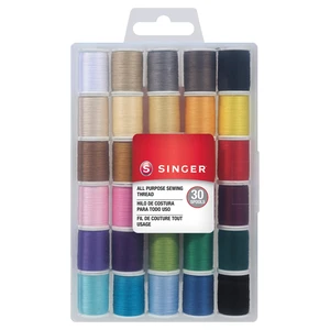 Polyester Sewing Thread Set, Assorted Colors, 50 Yards, 30 Count | 30 spools of polyester thread, 50 yards each (1,500 total); machine and hand sewing, plus 5 needles, threader and case Polyester Sewing Thread Set, Assorted Colors, 50 Yards, 30 Count | 30 spools of polyester thread, 50 yards each (1,500 total); machine and hand sewing, plus 5 needles, threader and case