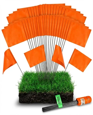 Fluorescent Orange Yard Marking Flags - 4x5x15 Inch Marker Flags - 50 Pack - Markers For Lawn, Irrigation, Landscaping, Survey & Sprinkler Head Marking Fluorescent Orange Yard Marking Flags - 4x5x15 Inch Marker Flags - 50 Pack - Markers For Lawn, Irrigation, Landscaping, Survey & Sprinkler Head Marking