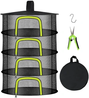4-Layer Hanging Herb Drying Rack, Foldable Mesh Net with Zipper | 23.62 Inch with Zipper, S-Hooks and Bonus Garden Pruning Shears, for Herbs, Flowers, Plants, Indoor and Outdoor Use 4-Layer Hanging Herb Drying Rack, Foldable Mesh Net with Zipper | 23.62 Inch with Zipper, S-Hooks and Bonus Garden Pruning Shears, for Herbs, Flowers, Plants, Indoor and Outdoor Use