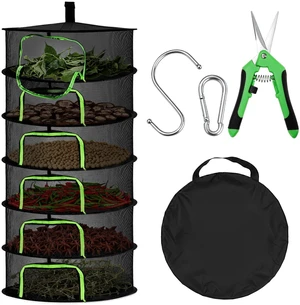6 Layer Herb Drying Rack with Zipper, Foldable Food Drying Net Collapsible Hanging Seed Drying Mesh with Garden Shear, Hook, Bag, for Plant, Seed, Bud, Fruit, Food, 23.6x47 6 Layer Herb Drying Rack with Zipper, Foldable Food Drying Net Collapsible Hanging Seed Drying Mesh with Garden Shear, Hook, Bag, for Plant, Seed, Bud, Fruit, Food, 23.6x47