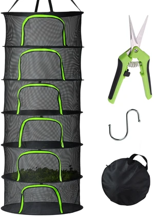 6 Layer Herb Drying Rack Foldable U-Shaped Double-Headed Zipper (23.62''W) | Hanging Mesh Net, Garden Shears & S Hooks, for Herbs, Plants, Fruits, Seafood, Clothing 6 Layer Herb Drying Rack Foldable U-Shaped Double-Headed Zipper (23.62''W) | Hanging Mesh Net, Garden Shears & S Hooks, for Herbs, Plants, Fruits, Seafood, Clothing