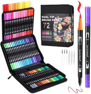 72 Colors Dual Tip Watercolor Markers Pens for School Supplies-Brush & Fine 72 Colors Dual Tip Watercolor Markers Pens for School Supplies-Brush & Fine