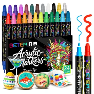 24 Colors Dual Tip Acrylic Paint Markers, Fabric Decorating Kits | Premium Water-Based Acrylic Paint Pens Art Supplies for Fabric, Rock, Wood, Glass, Canvas, Ceramic, School Supplies 24 Colors Dual Tip Acrylic Paint Markers, Fabric Decorating Kits | Premium Water-Based Acrylic Paint Pens Art Supplies for Fabric, Rock, Wood, Glass, Canvas, Ceramic, School Supplies