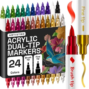 24 Metallic Dual-Tip Acrylic Paint Marker Pens for Drawing | For Fabric, Rock, Glass, Wood, Arts & Crafts Gift for Adults, Teens & Kids, Pumpkin Decorating Kit & Halloween Crafts 24 Metallic Dual-Tip Acrylic Paint Marker Pens for Drawing | For Fabric, Rock, Glass, Wood, Arts & Crafts Gift for Adults, Teens & Kids, Pumpkin Decorating Kit & Halloween Crafts