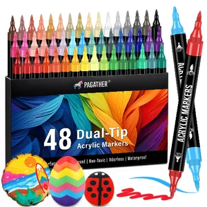 Acrylic Paint Markers, 48 Colors Dual Tip Fine & Brush Pens Set | For Rocks, Fabric, Wood, Glass & More, Perfect for DIY Crafts and Creative Art Projects with Bright, Smooth and Quick-Dry Ink Acrylic Paint Markers, 48 Colors Dual Tip Fine & Brush Pens Set | For Rocks, Fabric, Wood, Glass & More, Perfect for DIY Crafts and Creative Art Projects with Bright, Smooth and Quick-Dry Ink