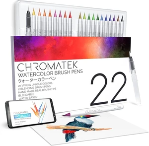 22 Watercolor Pens Set | 2 Aquapens & 20 Unique Colors | Brush Pens | Easily Blendable, Vivid, Smooth | Professional Art Supplies 22 Watercolor Pens Set | 2 Aquapens & 20 Unique Colors | Brush Pens | Easily Blendable, Vivid, Smooth | Professional Art Supplies