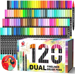 Brush Pens for Adult Coloring Books, 120 Colors Dual Tip Art Markers Fine Tip for Outlining + Brush Tip for Coloring, Water-Based Non-Bleeding Markers for Journaling, Calligraphy, Hand Lettering Brush Pens for Adult Coloring Books, 120 Colors Dual Tip Art Markers Fine Tip for Outlining + Brush Tip for Coloring, Water-Based Non-Bleeding Markers for Journaling, Calligraphy, Hand Lettering