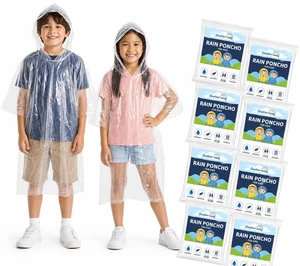Kids Poncho - 10-Pack, One Size, Clear - Plastic Disposable Rain Ponchos for Kids with Hood - Bulk Emergency Rain Cover for Children Kids Poncho - 10-Pack, One Size, Clear - Plastic Disposable Rain Ponchos for Kids with Hood - Bulk Emergency Rain Cover for Children