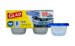GladWare Mini Round Food Storage Containers with Lids, 4 Oz, 8 Count | BPA-free plastic, lock-tight seal, reusable and stackable, snacks and portion control GladWare Mini Round Food Storage Containers with Lids, 4 Oz, 8 Count | BPA-free plastic, lock-tight seal, reusable and stackable, snacks and portion control