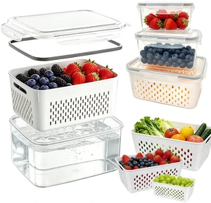 3 Pack Fruit Storage Containers for Fridge with Removable Colander | 3 BPA-free produce storage containers with colanders, airtight lids and stackable design for fruits and vegetables. 3 Pack Fruit Storage Containers for Fridge with Removable Colander | 3 BPA-free produce storage containers with colanders, airtight lids and stackable design for fruits and vegetables.
