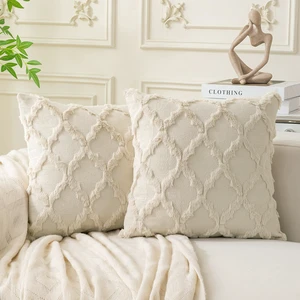 Set of 2 Soft Moroccan Throw Pillow Covers 18x18 Inch Plush Boho Decorative Pillow Cover Accent Cushion Case for Couch Sofa Bed, Beige Set of 2 Soft Moroccan Throw Pillow Covers 18x18 Inch Plush Boho Decorative Pillow Cover Accent Cushion Case for Couch Sofa Bed, Beige