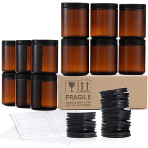 12 Pack, 8 OZ Dark Amber Candle Jars for Making Candle - Thick Glass Jars with 12 Metal & 12 Plastic Lids - Empty Round Food Storage Containers, Canning Jar For Spice, Liquid, Sample - Food Grade 12 Pack, 8 OZ Dark Amber Candle Jars for Making Candle - Thick Glass Jars with 12 Metal & 12 Plastic Lids - Empty Round Food Storage Containers, Canning Jar For Spice, Liquid, Sample - Food Grade