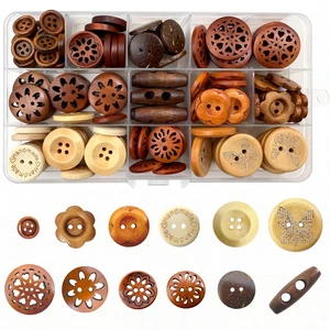 Assorted Wood Buttons for Sewing Crafts, 125Pcs Handmade Mixed Sewing Wooden Buttons with Storage Box for Clothes Sewing, Art DIY Craft Assorted Wood Buttons for Sewing Crafts, 125Pcs Handmade Mixed Sewing Wooden Buttons with Storage Box for Clothes Sewing, Art DIY Craft