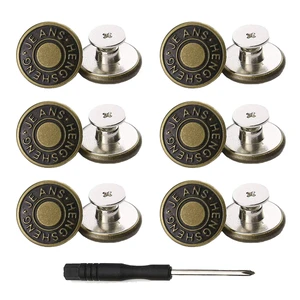 Buttons for Jeans,17 mm no-sew nailess Removable Metal Jeans Buttons Replacement Repair Combo Thread Rivets and Screwdrivers,12 Replacement Buttons, Simple Installation, Reusable. Buttons for Jeans,17 mm no-sew nailess Removable Metal Jeans Buttons Replacement Repair Combo Thread Rivets and Screwdrivers,12 Replacement Buttons, Simple Installation, Reusable.