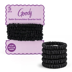 Ouchless Quarter Inch Satin Scrunchies, Frizz Fighting, No Damage Scrunchies, All Hair Types, Gentle, Secure & Creaseless Hair Ties for Day and Overnight, Gifts for Women & Girls, 5 Ct, Black Ouchless Quarter Inch Satin Scrunchies, Frizz Fighting, No Damage Scrunchies, All Hair Types, Gentle, Secure & Creaseless Hair Ties for Day and Overnight, Gifts for Women & Girls, 5 Ct, Black