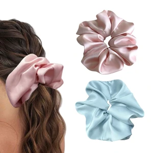 2 Pieces Jumbo Satin Silk Scrunchies for Women 7.5 Inches Large Oversize Scrunchies For Thick Hair Ties Hair Ornament (Pink and Blue) 2 Pieces Jumbo Satin Silk Scrunchies for Women 7.5 Inches Large Oversize Scrunchies For Thick Hair Ties Hair Ornament (Pink and Blue)