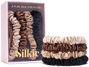 x4 Set - Forget Satin - 100% Pure Mulberry Silk Black Brown Skinny Scrunchies Travel Pouch Everyday Hair Ties Elastics Hair Care Ponytail Holder No Damage (Chocolate) x4 Set - Forget Satin - 100% Pure Mulberry Silk Black Brown Skinny Scrunchies Travel Pouch Everyday Hair Ties Elastics Hair Care Ponytail Holder No Damage (Chocolate)
