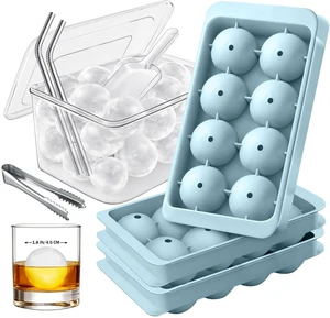 1.8in Large Ice Cube Molds - Big Round Plastic Ice Tray for Freezer | 3pack 8 Ball Trays with Storage, Scoop, Tong, 2 Straws - Easy to Fill and Twist Release for Whiskey, Bourbon, Cocktails 1.8in Large Ice Cube Molds - Big Round Plastic Ice Tray for Freezer | 3pack 8 Ball Trays with Storage, Scoop, Tong, 2 Straws - Easy to Fill and Twist Release for Whiskey, Bourbon, Cocktails