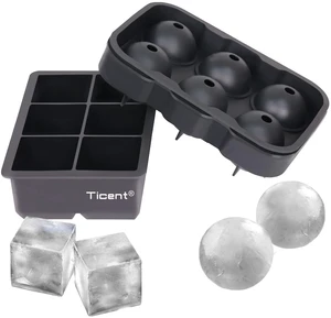 Ice Cube Trays (Set of 2), Silicone Sphere Whiskey Ice Ball Maker with Lids & Large Square Ice Cube Molds for Cocktails & Bourbon - Reusable & BPA Free Ice Cube Trays (Set of 2), Silicone Sphere Whiskey Ice Ball Maker with Lids & Large Square Ice Cube Molds for Cocktails & Bourbon - Reusable & BPA Free