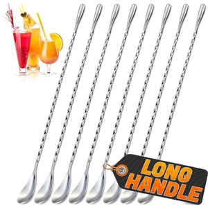 8 Pcs Bar Spoons Set, 12" Long, Twisted Spiral, 304 Stainless Steel | Bar Mixing Spoon Set; Dishwasher Safe, Polished; Sugar Spoon for Cocktails, Coffee, Milkshakes, Smoothies, and Coffee Shop 8 Pcs Bar Spoons Set, 12" Long, Twisted Spiral, 304 Stainless Steel | Bar Mixing Spoon Set; Dishwasher Safe, Polished; Sugar Spoon for Cocktails, Coffee, Milkshakes, Smoothies, and Coffee Shop