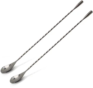 Bar Spoon: 12.5 Stainless Steel Cocktail Mixing Spoon, Long Handle Spiral Design with Weighted Teardrop End (Set of 2) Bar Spoon: 12.5 Stainless Steel Cocktail Mixing Spoon, Long Handle Spiral Design with Weighted Teardrop End (Set of 2)