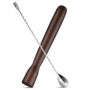 Wooden Cocktail Muddler and Stainless Steel Bar Spoon, Brown | 12 Inch Spiral Mixing Spoon, Wooden Muddler for Crushing Mint and Sugar, Ideal for Making Mojitos, Lemonade, Cocktails Wooden Cocktail Muddler and Stainless Steel Bar Spoon, Brown | 12 Inch Spiral Mixing Spoon, Wooden Muddler for Crushing Mint and Sugar, Ideal for Making Mojitos, Lemonade, Cocktails