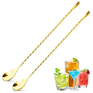 2 Pcs 12 Inches Bar Spoon, Long Handle Mixing Stirrers for Drink, Stainless Steel Bar Cocktail Shaker Spoon (Gold) 2 Pcs 12 Inches Bar Spoon, Long Handle Mixing Stirrers for Drink, Stainless Steel Bar Cocktail Shaker Spoon (Gold)