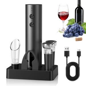 Rechargeable Electric Wine Opener, 6-In-1 Cordless Electric Wine Bottle Opener with Pourer, Foil Cutter, 2 Vacuum Preservation Stoppers and Storage Base, Gifts for Wine Lovers Rechargeable Electric Wine Opener, 6-In-1 Cordless Electric Wine Bottle Opener with Pourer, Foil Cutter, 2 Vacuum Preservation Stoppers and Storage Base, Gifts for Wine Lovers