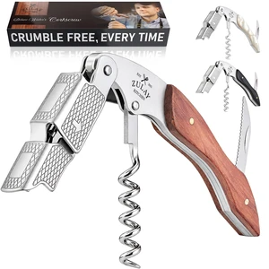 Corkscrew Wine Opener - Premium 420 Stainless Steel & Rosewood Wine Bottle Opener - Double Hinged Opener with Foil Cutter & Cap Remover - Rosewood Corkscrew Wine Opener - Premium 420 Stainless Steel & Rosewood Wine Bottle Opener - Double Hinged Opener with Foil Cutter & Cap Remover - Rosewood