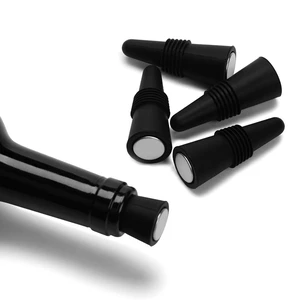 Wine Stoppers (Set of 5), Silicone Wine Bottle stopper and Beverage Bottle Stoppers, Black Wine Stoppers (Set of 5), Silicone Wine Bottle stopper and Beverage Bottle Stoppers, Black