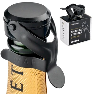 Champagne Stoppers - WAF Patented Seal - Made in Italy - Black | Fits 750ml Bottles, No Pressure Pump Needed, Keeps Bubbles Fresh 3-5 Days, BPA Free, Easy-Lock Stainless Steel Clip Champagne Stoppers - WAF Patented Seal - Made in Italy - Black | Fits 750ml Bottles, No Pressure Pump Needed, Keeps Bubbles Fresh 3-5 Days, BPA Free, Easy-Lock Stainless Steel Clip