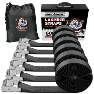 1" x 12 ft Lashing Straps, 6 Pack, 600 lb Break Strength, Black | Cam buckles, corrosion-resistant silver finish, and a carry bag for securing gear 1" x 12 ft Lashing Straps, 6 Pack, 600 lb Break Strength, Black | Cam buckles, corrosion-resistant silver finish, and a carry bag for securing gear