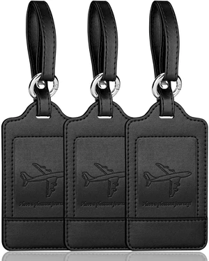 Leather Luggage Tags for Suitcases, 3 Pack, Black | Quick-Attach Spring Ring, Privacy Flap Design, Includes 6 Info Cards, Durable Leather, Easy to Identify, Travel Essential Leather Luggage Tags for Suitcases, 3 Pack, Black | Quick-Attach Spring Ring, Privacy Flap Design, Includes 6 Info Cards, Durable Leather, Easy to Identify, Travel Essential
