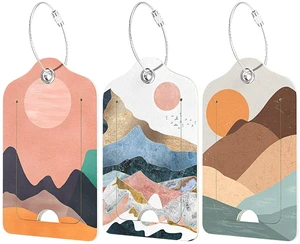 3 Pcs PU Leather Luggage Tags with Privacy Flap, Name ID Label | Travel Cruise Luggage Tag for Women Men Baggage Handbag School Bag Backpack, Setting Sun 3 Pcs PU Leather Luggage Tags with Privacy Flap, Name ID Label | Travel Cruise Luggage Tag for Women Men Baggage Handbag School Bag Backpack, Setting Sun