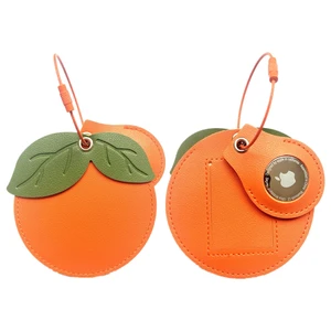 PU Leather Luggage Tag with Airtag Holder Case Set and Name ID Label | Hidden Compartment for AirTag Travel Suitcase Tracking Case with Stainless Steel Loop,Cute Fruit Plant Styles,Persimmon PU Leather Luggage Tag with Airtag Holder Case Set and Name ID Label | Hidden Compartment for AirTag Travel Suitcase Tracking Case with Stainless Steel Loop,Cute Fruit Plant Styles,Persimmon