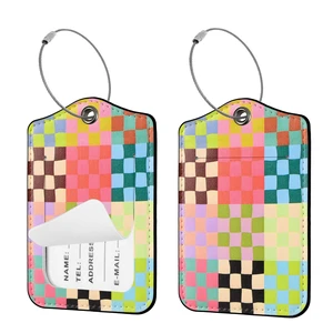 2Pcs Luggage Travel Tags for Suitcases,Cute Color Grids Checkered PU Leather Name Tag with Privacy Cover&ID Label Address Card and Durable Metal Ring Suitable for Men Women Handbags Backpack 2Pcs Luggage Travel Tags for Suitcases,Cute Color Grids Checkered PU Leather Name Tag with Privacy Cover&ID Label Address Card and Durable Metal Ring Suitable for Men Women Handbags Backpack