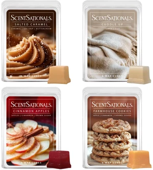 Fall Wax Melts Home Sweet Home 4pk Long Lasting, Strong Scent Melts for Warmers, Includes Cuddle Up, Cinnamon Apples, Salted Caramel Butter Cream & Farmhouse Cookies, 10oz (24 Cubes) Fall Wax Melts Home Sweet Home 4pk Long Lasting, Strong Scent Melts for Warmers, Includes Cuddle Up, Cinnamon Apples, Salted Caramel Butter Cream & Farmhouse Cookies, 10oz (24 Cubes)