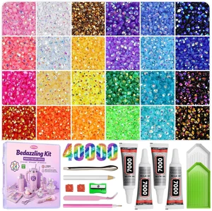 40000Pcs Resin Jelly Rhinestones for Bedazzling Kit | 24 Colors, 3mm Multicolor Flatback Rhinestones, 4Pcs Glue and Tools, Bedazzler Kit for Clothes, Books, Shoes, Nail & Crafting 40000Pcs Resin Jelly Rhinestones for Bedazzling Kit | 24 Colors, 3mm Multicolor Flatback Rhinestones, 4Pcs Glue and Tools, Bedazzler Kit for Clothes, Books, Shoes, Nail & Crafting
