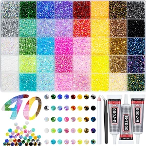 50000+Pcs Rhinestones for Bedazzling Kit 3mm Gems Bedazzler Set | 40 Colors Flat Back Resin Jelly Bedazzled Kits with 3Pcs 10ml B7000 Jewelry Glue for Book Diamond Nail Art, Multicolor 50000+Pcs Rhinestones for Bedazzling Kit 3mm Gems Bedazzler Set | 40 Colors Flat Back Resin Jelly Bedazzled Kits with 3Pcs 10ml B7000 Jewelry Glue for Book Diamond Nail Art, Multicolor