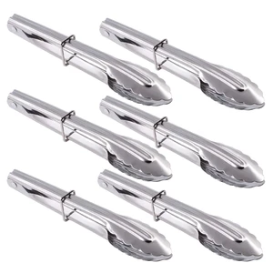Mini Stainless Steel Food Tongs with Silding Rings 7-Inch, Set of 6 | Small Clam Shell Service Tongs for Serving Appetizers, Desserts, Salads, Barbecue and Cooking (Silver) Mini Stainless Steel Food Tongs with Silding Rings 7-Inch, Set of 6 | Small Clam Shell Service Tongs for Serving Appetizers, Desserts, Salads, Barbecue and Cooking (Silver)