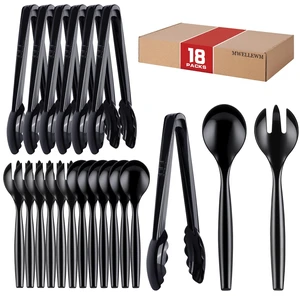 Plastic Serving Utensils Set, Disposable Tongs Spoons for Buffet | 10Inch Heavy Duty, BPA free,18Pc Party Catering Supplies Buffet Display Utensils for Restaurant, Wedding, Banquet, Food,Black Plastic Serving Utensils Set, Disposable Tongs Spoons for Buffet | 10Inch Heavy Duty, BPA free,18Pc Party Catering Supplies Buffet Display Utensils for Restaurant, Wedding, Banquet, Food,Black