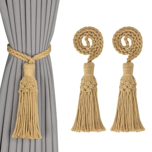2 Pack Boho Decorative Curtain Tiebacks Hand-Woven Cotton No Drill Curtain Holdbacks with Tassel, Curtain Rope & Tassel Tie Backs for Drapes Natural Style (2, Khaki) 2 Pack Boho Decorative Curtain Tiebacks Hand-Woven Cotton No Drill Curtain Holdbacks with Tassel, Curtain Rope & Tassel Tie Backs for Drapes Natural Style (2, Khaki)
