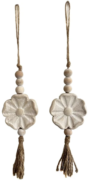 2pcs Carved Floral Tassels with Farmhouse Wood Beads - Multi-Functional Wall Decor Tray Home Decoration (Natural) 2pcs Carved Floral Tassels with Farmhouse Wood Beads - Multi-Functional Wall Decor Tray Home Decoration (Natural)