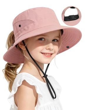 Kids Sun Hat Ponytail Girls UPF 50 Bucket Cap Summer Beach Fishing Kids Hat Wide Brim Adjustable Swim Hat Solid Pink 8-12T Kids Sun Hat Ponytail Girls UPF 50 Bucket Cap Summer Beach Fishing Kids Hat Wide Brim Adjustable Swim Hat Solid Pink 8-12T