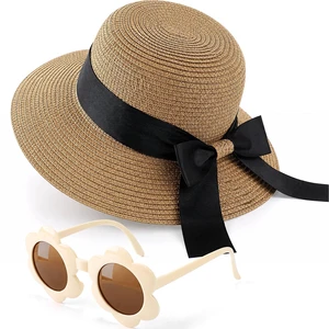 Girls Straw Sun Hat Bowknot Khaki Color | Kids Summer Beach Floppy Cap with Flower Sunglasses, Sun Protection Hats for Infant Toddler, Fits Head 50-52 cm, Ages 2-6 Girls Straw Sun Hat Bowknot Khaki Color | Kids Summer Beach Floppy Cap with Flower Sunglasses, Sun Protection Hats for Infant Toddler, Fits Head 50-52 cm, Ages 2-6