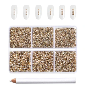 Flatback Rhinestones, Golden Shadow, 7200pcs Mixed 6 Sizes | Glass Nail Gems, Round Crystal, With Wax Pencil Kit, SS3-SS10, Gold Flatback Rhinestones, Golden Shadow, 7200pcs Mixed 6 Sizes | Glass Nail Gems, Round Crystal, With Wax Pencil Kit, SS3-SS10, Gold