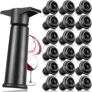 18 Pcs Bottle Stoppers Vacuum Pump Set Air Remover Preserver, Black | Reusable Wine Saver Keeps Bottles Fresh, Airtight Seal for Kitchen Home Office, Manual Vacuum Preserver Removes Air 18 Pcs Bottle Stoppers Vacuum Pump Set Air Remover Preserver, Black | Reusable Wine Saver Keeps Bottles Fresh, Airtight Seal for Kitchen Home Office, Manual Vacuum Preserver Removes Air