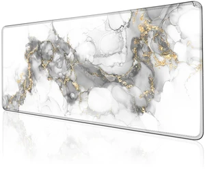 Large Gaming Mouse Pad (31.5x11.8in) - White & Gold Abstract Marble Design, Grey Liquid Ink Art - Extended Desk Mat, Elegant Modern Office Decor, Non-Slip Rubber Base Large Gaming Mouse Pad (31.5x11.8in) - White & Gold Abstract Marble Design, Grey Liquid Ink Art - Extended Desk Mat, Elegant Modern Office Decor, Non-Slip Rubber Base