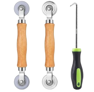 3 PCS Screen Roller Tool, Mesh Screen Repair Kit | Dual bearing steel roller, solid wood handle, convex/concave sides for screen & spline, with hook, for windows, doors, patios 3 PCS Screen Roller Tool, Mesh Screen Repair Kit | Dual bearing steel roller, solid wood handle, convex/concave sides for screen & spline, with hook, for windows, doors, patios