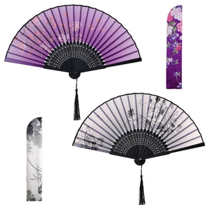 2 Pcs Handheld Folding Fans with Tassel Chinese Folding Fan for Women Silk Bamboo Hand Held Fan with Fabric Sleeve for Dancing Wedding Decoration 2 Pcs Handheld Folding Fans with Tassel Chinese Folding Fan for Women Silk Bamboo Hand Held Fan with Fabric Sleeve for Dancing Wedding Decoration